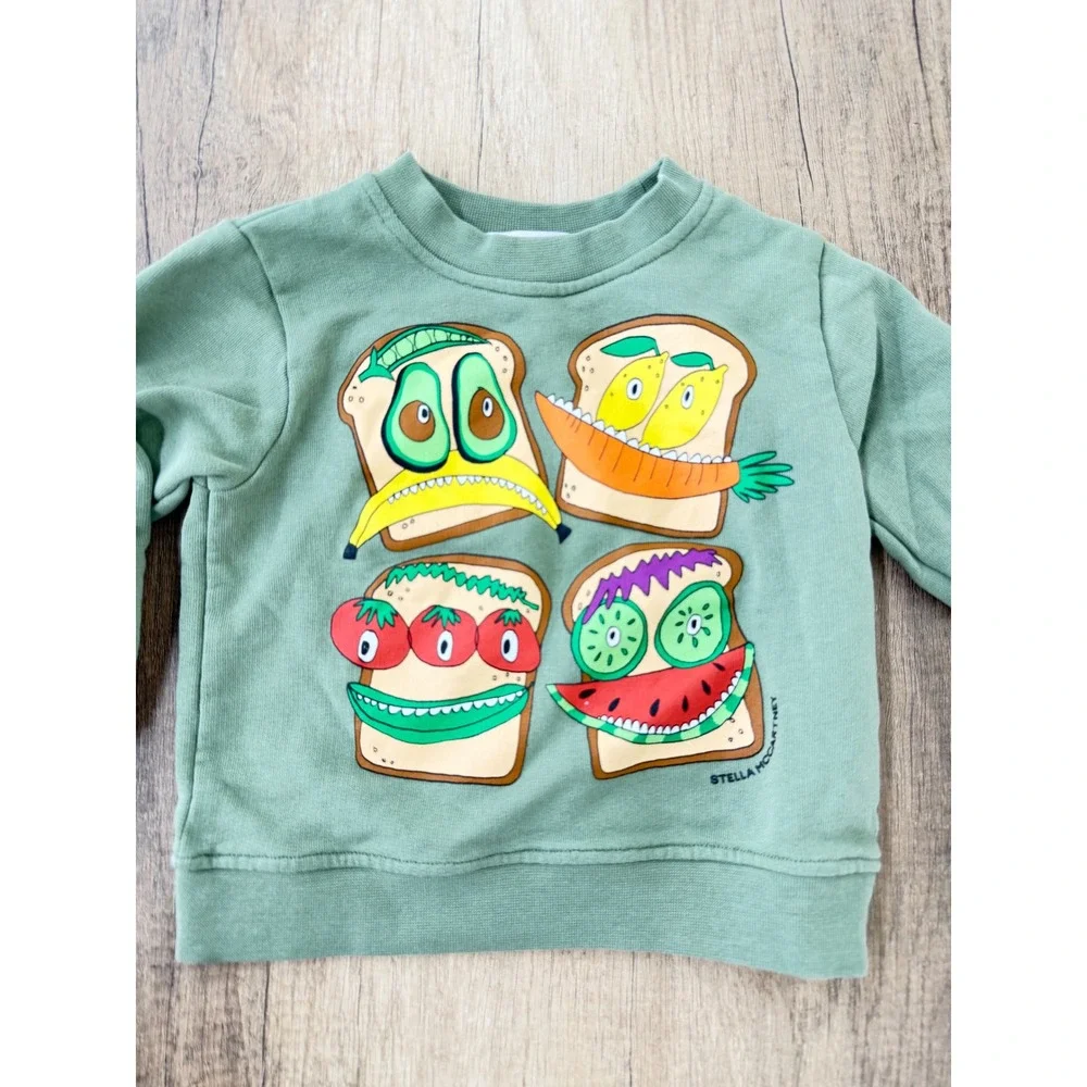 Stella McCartney Kids Sage Green Toast Face Graphic Sweatshirt 2 Years
